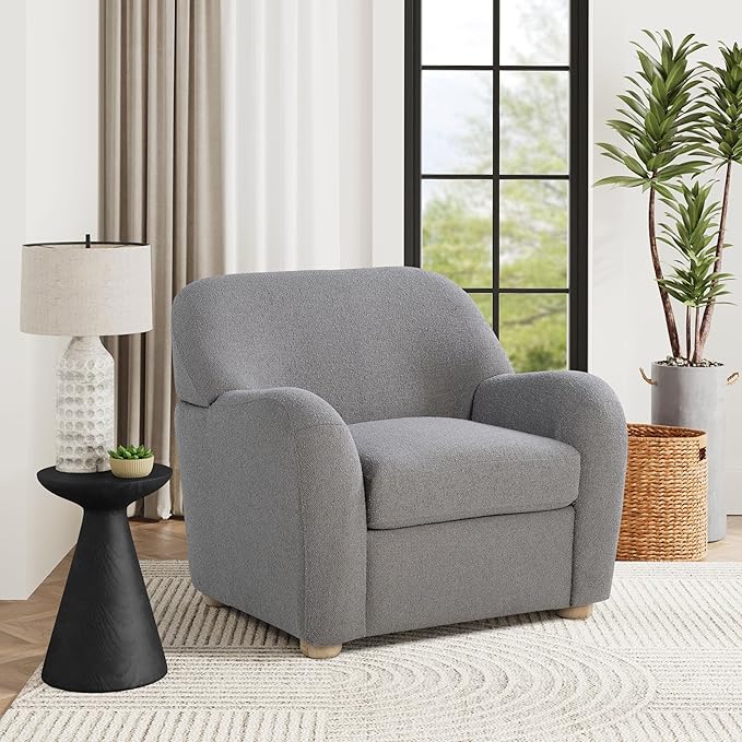 Studio Living® Jennifer 36.6" Arm Chair, Modern Style, Pocket Coil Comfort, Natural Wood Legs, Boucle Fabric, Gray