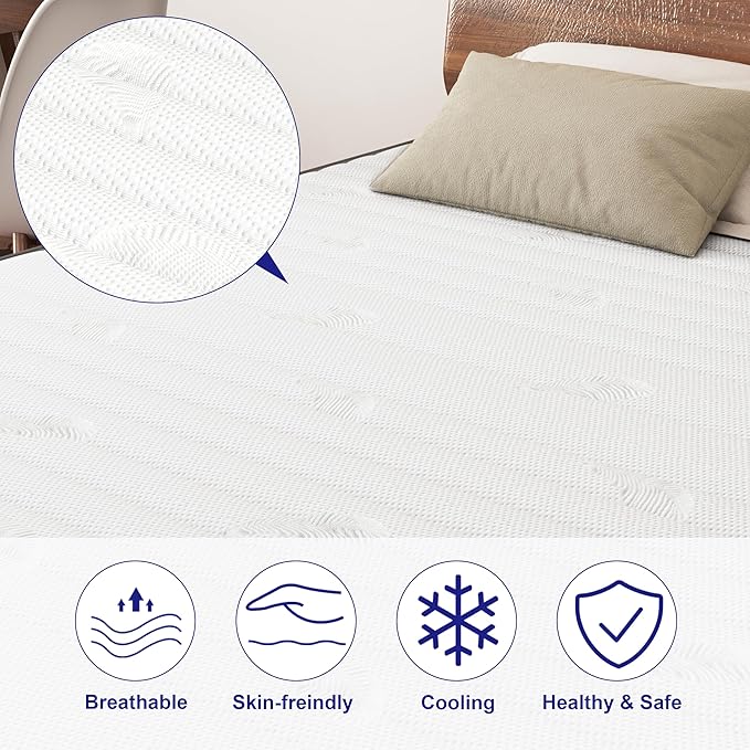 Twin Mattress,10 Inch Twin Size Medium Firm Hybrid Mattress in a Box, 7-Zone Memory Foam & Pocket Spring Mattress for Pressure Relief and Full Body Support