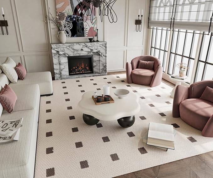 35" Cloud Coffee Table with 3 Ball Legs, Modern Minimalist Petal Center Table for Living Room, Low Cute Small MDF Tea Table for Bedroom, Small Space Apartment-White Black