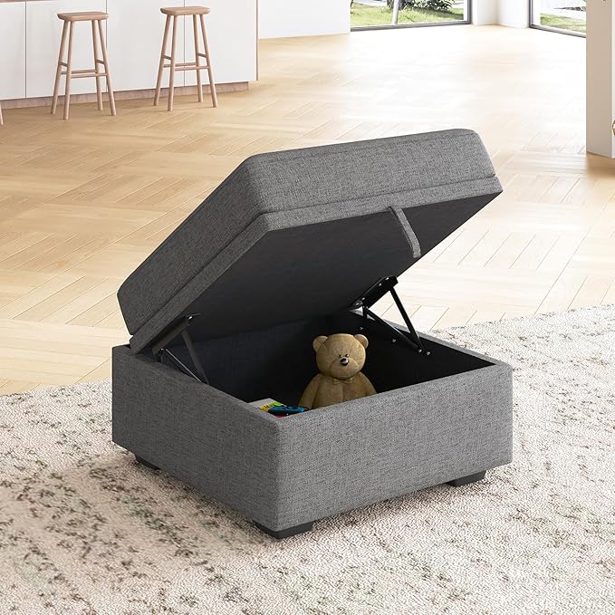HONBAY Storage Ottoman Module for Sectional Sleeper Sofa with Pull Out Bed, Movable Footrest Ottoman for Modular Couch, Dark Grey