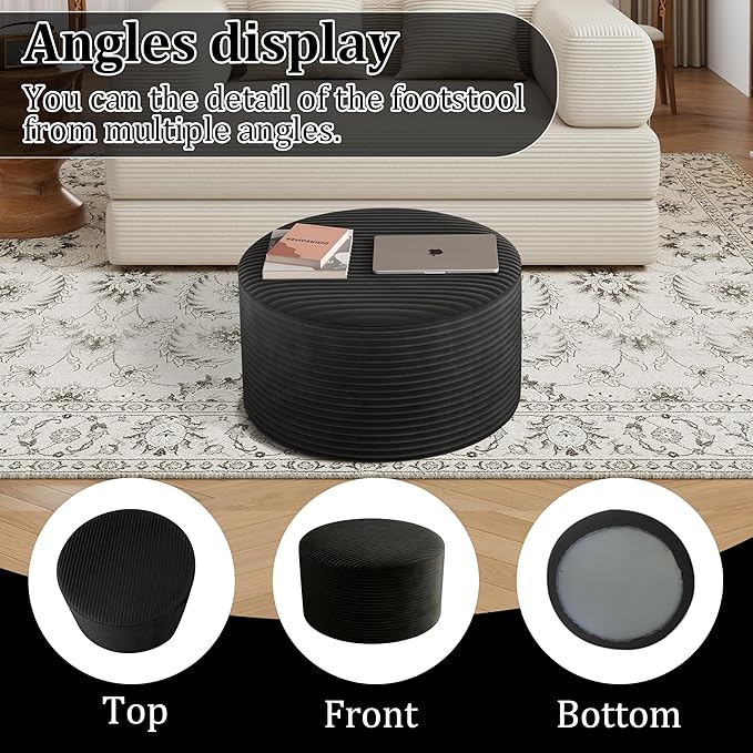 Coffee Table Round Ottoman with High-Resilience Foam Support, Oversized Modular Sectional Sofa Stool for Living Room, Bedroom & Small Spaces, No Assembly Footrest No Assembly (Blue, 32")