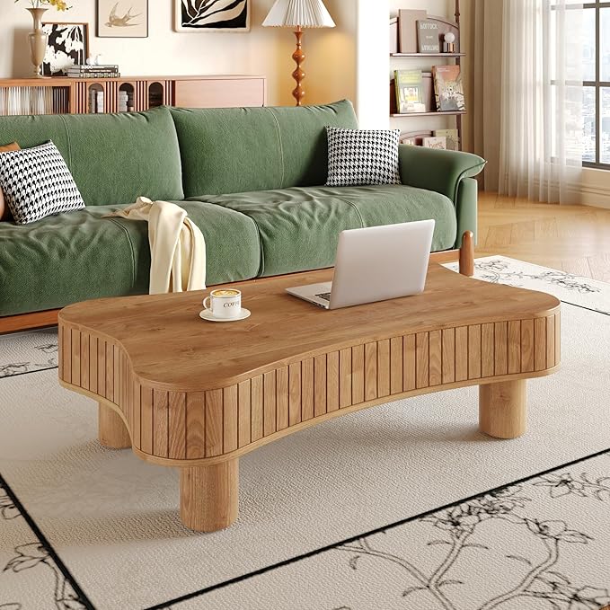 42.52'' Cloud Coffee Table with Lifting Top for Living Room Irregular Coffee Table Lift Up Tabletop Smart Coffee Tables with Storage Unique Low Center Tables Walnut