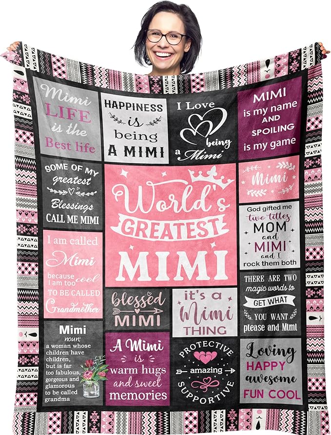 Ruvinzo Mimi Gifts for Grandma, Birthday Gifts for Mimi, Grandma Bday Gift, Grandmother Gift Idea, Best Mimi Ever Gift Soft Throw Blanket 80” x 60”