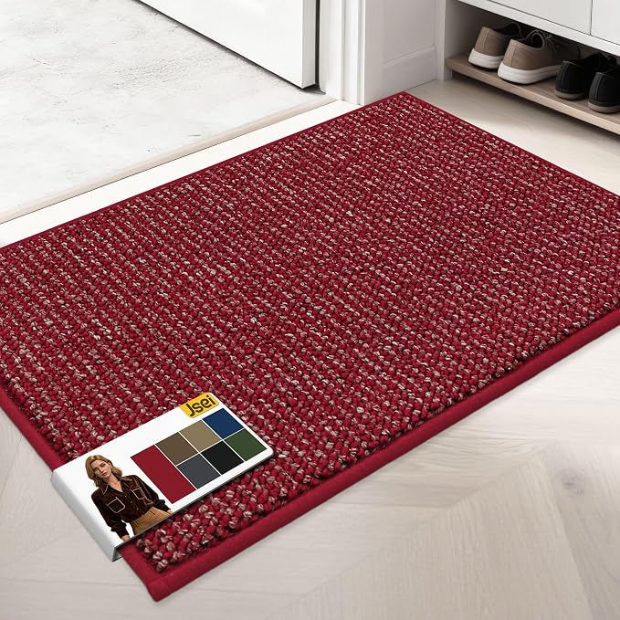 JSEI Dirt Trapper Door Mat 24"x36" Non-Slip Washable Entrance Mat, Dog Doormats, Absorbent & Fade-Resistant Floor Mats, Low Profile Welcome Mats for Entryway, Front Door, and Inside Entrance, Red by JSEI