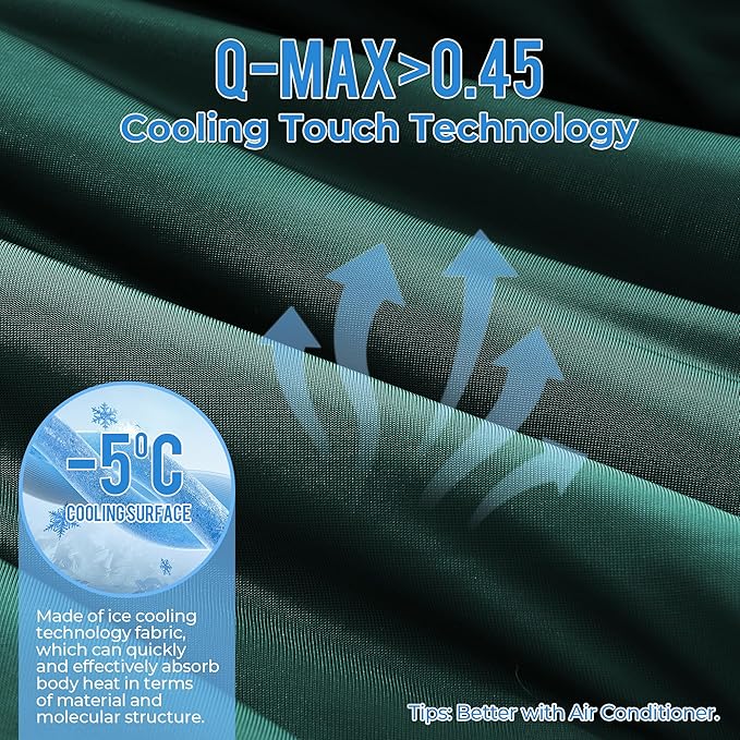 Pinstripe Cooling Comforter King Size, Q-Max 0.45 Reversible Striped Cooling Blanket for Hot Sleepers, Breathable Lightweight Silk Smooth Summer Bedding, Quilted Ice Blanket, Emerald Green