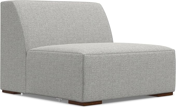 SIMPLIHOME Rex Center Sofa Module in 100% Recycled Polyester Tightly Woven Performance Fabric, Pale Grey, 34-inches Wide, Handcrafted Modern-Style Armless Sofa or Armless Chair for Living Room