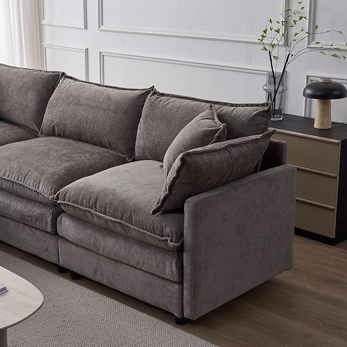 105" Oversized Modular Cloud Sectional Sofa Free Convertible L-Shaped Corner Sectional with Movable Ottoman, Chenille Upholstered Multiple Cushions Cloud Sofa Couches | Easy to Assemble