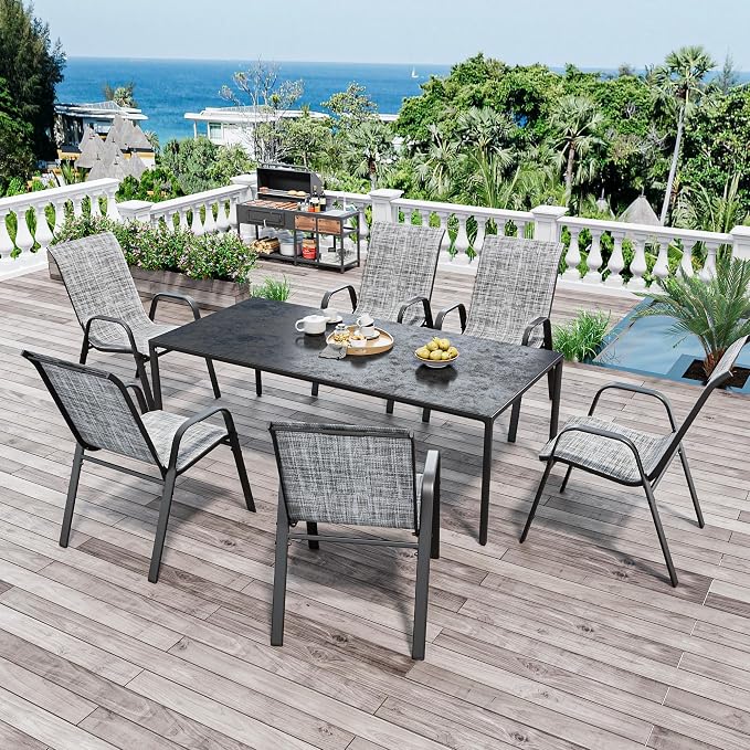 Patio Chairs Set of 4, Stackable Outdoor Dining Chairs for All Weather Textilene Fabric & Metal Frame, Outdoor Chairs Set for Backyard Deck Garden (Grey, Set of 4) - Image 8
