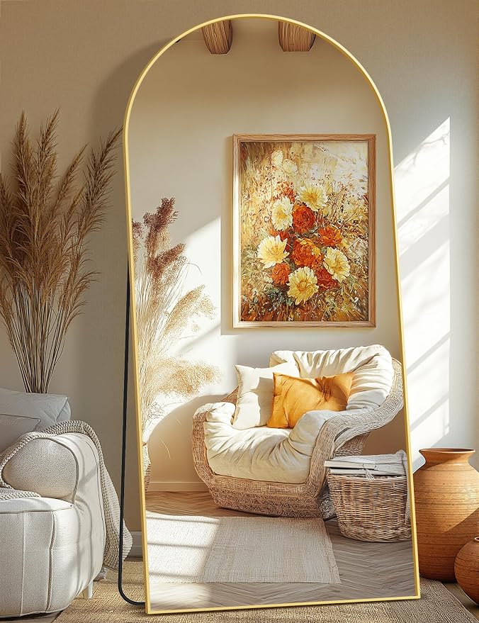 TRAHOME Full Length Arched Mirror, 75"x35" Standing Floor Full Body Mirror for Wall with Aluminum Alloy Frame for Bedroom, Living Room, Dressing Room(Gold) by TRAHOME