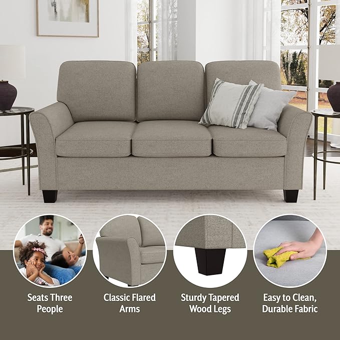 Hillsdale Lorena Modern Upholstered Sofa Fabric Couch, Greige