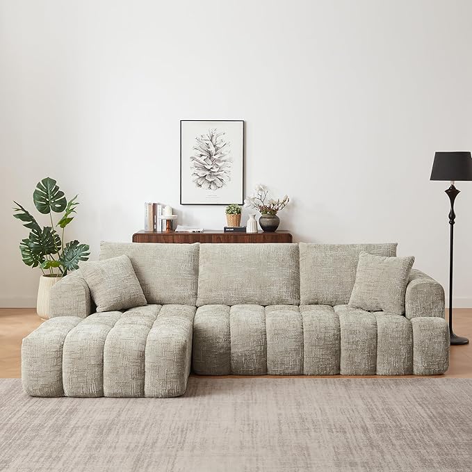 108 Inch Oversized Cloud Modular Sectional Sofa with Left Facing Chaise, L Shaped Floor Lounge Couch, Comfy Tufted Chenille Boneless Sofa with Deep Seat,No Assembly Required for Living Room Office