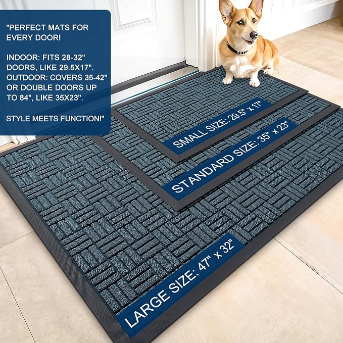 OLANLY Front Door Mat Outside Entrance 59x34, Absorbent, Heavy Duty Sturdy Natural Rubber Doormat Indoor Outdoor, Non-Slip, Stain and Fade Resistant, Low Profile Floor Mat for Entryway, Lake Blue - Image 2