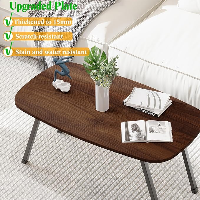Folding Coffee Table,Modern Foldable Coffee Tables for Small Spaces,Rectangular Mid Century Low Floor Table,Tea Table,Sofa Side Table for Living Room, Home, Office,Easy Assembly,Brown