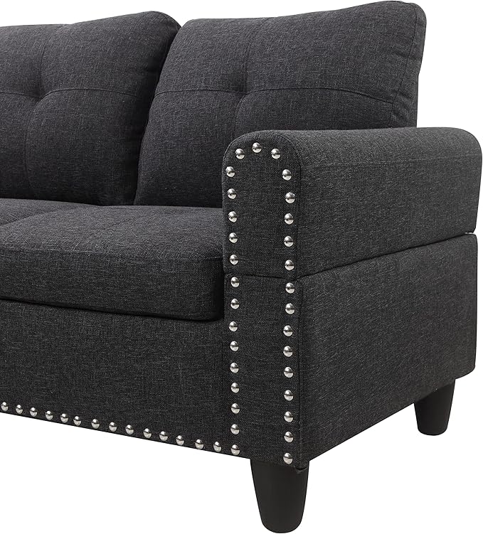 Modular Sectional Sofa Set, Modern L Shaped Sectional Sofa Set with Storage Ottoman & 2 Pillow, 2 Cup Holders, 6 Seat Sofa Couch Set for Living Room, Office, Apartment (Linen, Charcoal Grey)
