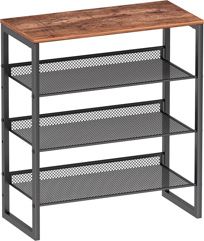 CHEMPFR Industrial Shoe Rack - Sturdy Steel Entryway Shoe Organizer with Spacious Top - Strong Mesh Shoe Storage Shelves - Adjustable Shoe Stand for Closet Organization (4-Tier) by CHEMPFR