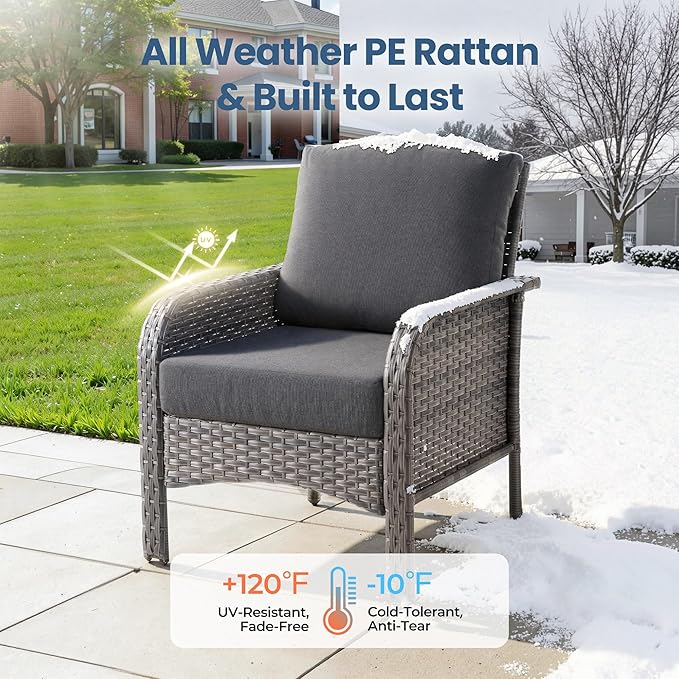 Weaxty Wicker Patio Furniture Set High Back Loveseat Sofa Couch Armchair Coffee Table, All Weather Rattan 4 Pieces Outdoor Conversation Sets for Patio Porch Deck Backyard Poolside, Black
