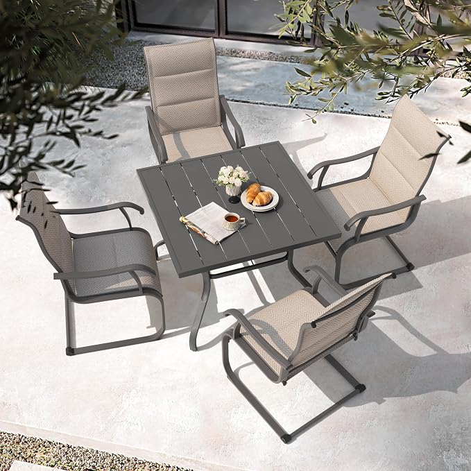 NUU GARDEN Patio Dining Chair Set of 4, Outdoor Spring Motion Chairs with Breathable Textilene, Comfortable Patio Chairs for Deck, Porch, Backyard & Indoor, Grayish Beige - Image 8