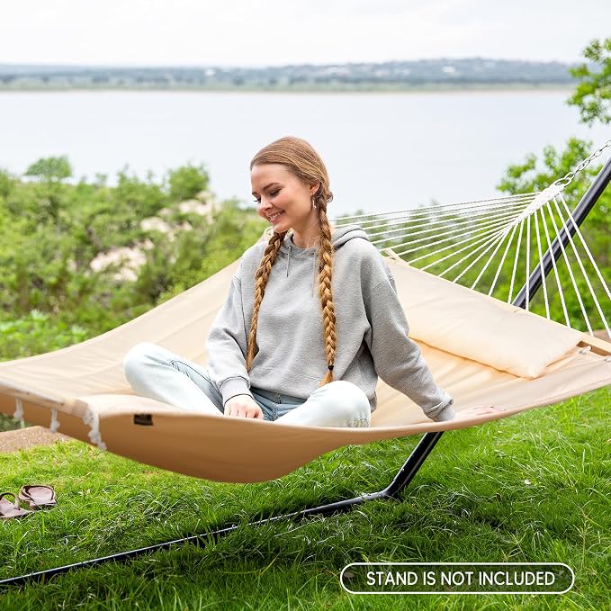 SUNCREAT Hammocks Replacement Hammock for Stand, 475 lbs Capacity, Two Person Backyard Hammock for Outside, Beige - Image 2