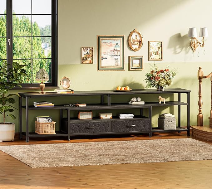 Huuger TV Stand for 75 80 Inch TV, Entertainment Center with Power Outlets and LED Lights, 70.9 Inch TV Console for Living Room, Media Console with Drawers and Shelves, Black - Image 7