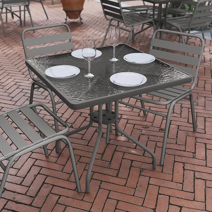 Flash Furniture Barker 31.5'' Square Tempered Glass Metal Table, Silver - Image 7