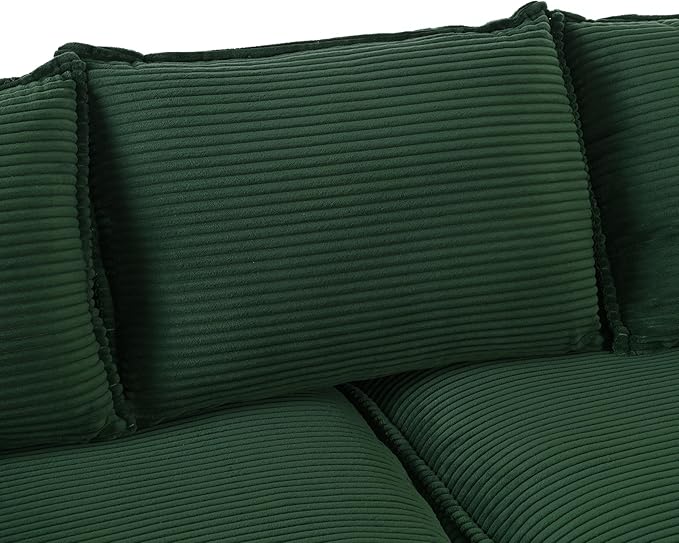 Merax 85.4" Modern Curved Corduroy Fabric Sofa, Back Upholstered Couch with 2 Decorative Throw Pillows for Living Room, Bedroom, Apartment, Dark Green
