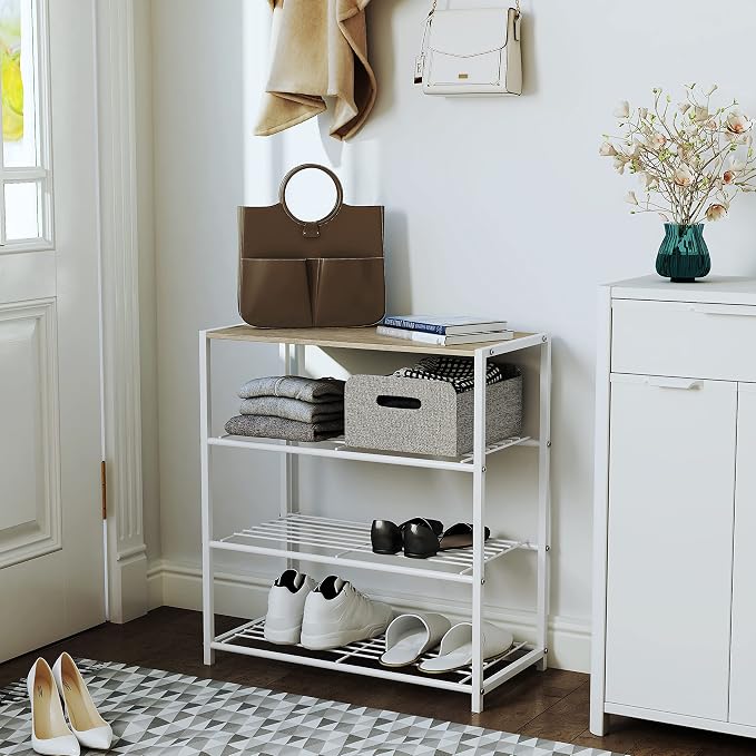 Yusong Shoe Rack Organizer, 4 Tier Industrial Shoe Storage Shelf for Closet Entryway, Narrow Sturdy Metal Shoe Shelves, White - Image 8