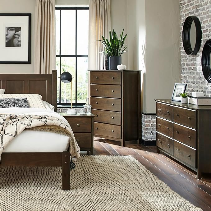 Grain Wood Furniture Shaker Solid Wood 5 Piece Bedroom Set in Expresso, Queen Bed