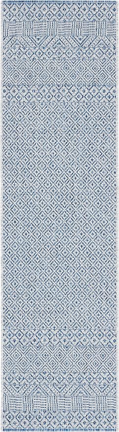 SAFAVIEH Courtyard Collection 2'3" x 14' Grey/Blue CY8235 Indoor/ Outside Waterproof Easy cleansingPatio Backyard Mudroom Runner Mat by SAFAVIEH