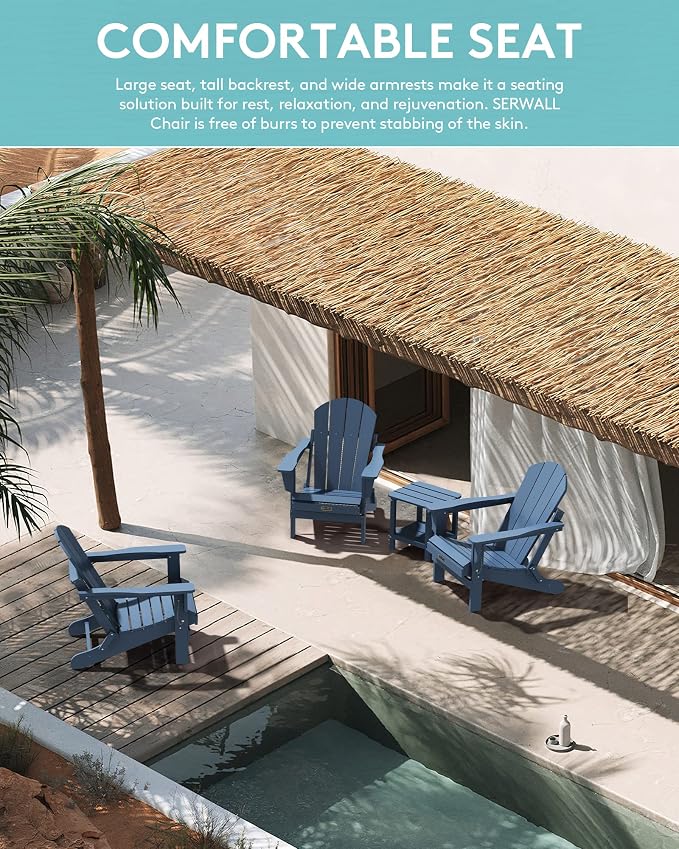 SERWALL Folding Adirondack Chair Patio Chair Lawn Chair Outdoor Adirondack Chairs Set of 6 Weather Resistant for Patio Deck Garden, Backyard Deck, Fire Pit - Blue - Image 3