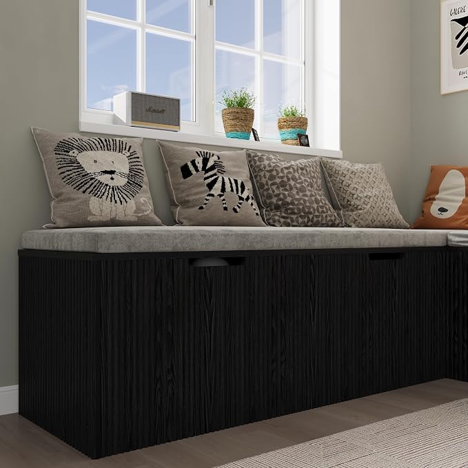 Bobve L-Shape Storage Bench with Cushion, Backless Corner Dining Bench, Kitchen Dining Nook Bench with Hidden Storage for Dining Room, Kitchen, Entryway (Black) - Image 8