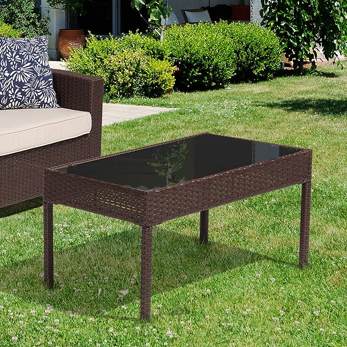 Jeco W00608-B Caoimhe 4 PC Espresso Resin Wicker Conversation Set with in Cushion, OneSize