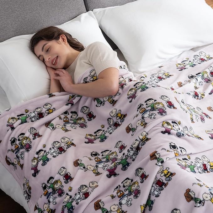 Berkshire Blanket Peanuts® VelvetLoft® Cute Character Snoopy Plush Blanket,Peanuts Laughing Robe Lilac,King 90 in x 108 in (Official Peanuts® Product)