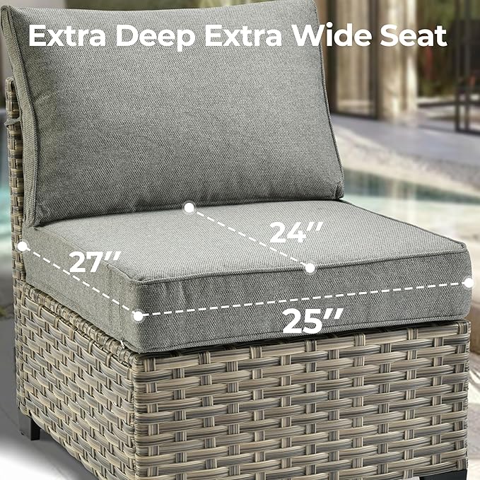 HOOOWOOO Outdoor Sectional Patio Furniture Set,6 Pieces Wicker Conversation Sets L Shaped Couch,Extra Deep Out Door Sofa Outside Furniture,Charcoal Grey