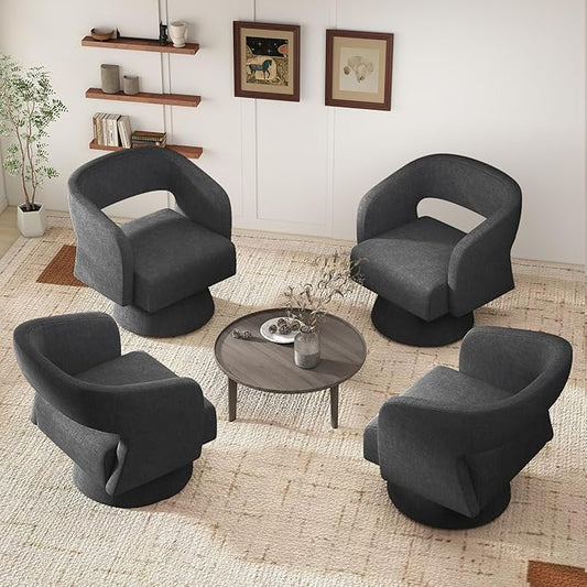 Nebuaegis Swivel Accent Chair Set of 4, Modern Comfy Chenille Barrel Chairs, Oversized Upholstered Round Arm Chair for Living Room, Bedroom, Reading Room, Black