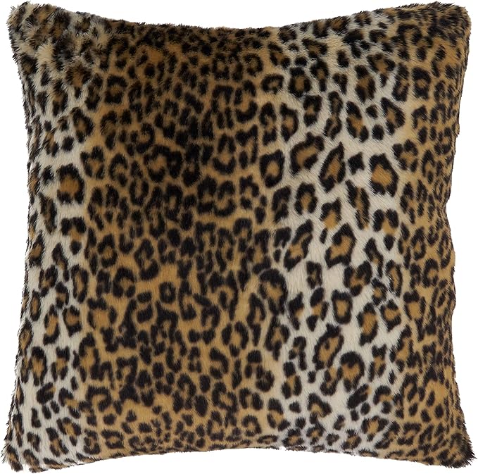 SARO LIFESTYLE Guépard Collection Cheetah Print Faux Fur Throw Pillow with Down Filling, 22", Brown