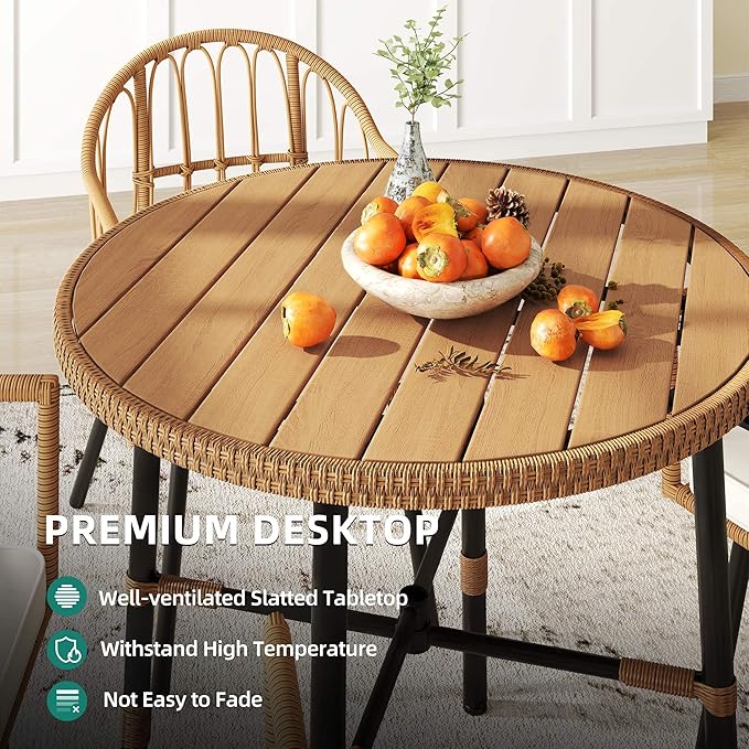 YITAHOME 5-Piece Dining Table Set with 4 Chairs, Kitchen Table & Chairs Set for 4, Boho Dining Room Table Set with Soft Cushion Chairs and 4 Holders, Ideal for Kitchen and Dining
