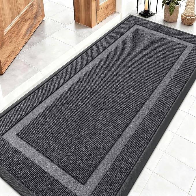 OLANLY Front Door Mat Indoor Outdoor Entrance, Waterproof All-Season, All-Weather Doormat, Sturdy Natural Rubber, Fade Resistant, Low Profile, Easy Clean Patio Porch Entryway Mat, 59x23, Grey by OLANLY