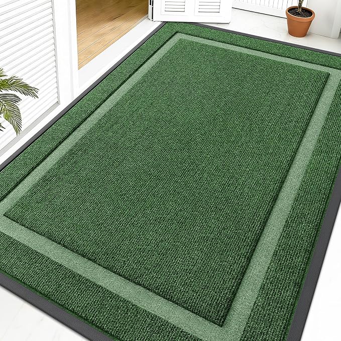 OLANLY Front Door Mat Indoor Outdoor Entrance, Waterproof All-Season, All-Weather Doormat, Sturdy Natural Rubber, Fade Resistant, Low Profile, Easy Clean Patio Porch Entryway Mat, 59x40, Green by OLANLY