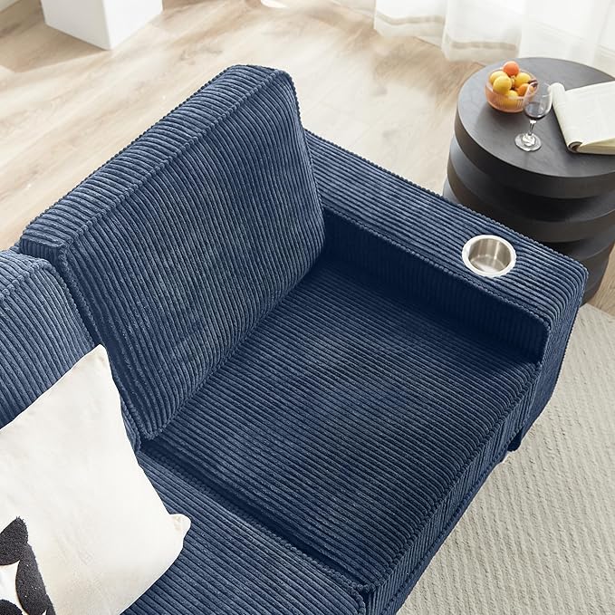83" Modern Cloud Sofas for Living Room Bedroom, 3 Seat Modular Couch Soft Corduroy Upholstered Loveseat Couches with Cupholders for Home Apartment Office Studio