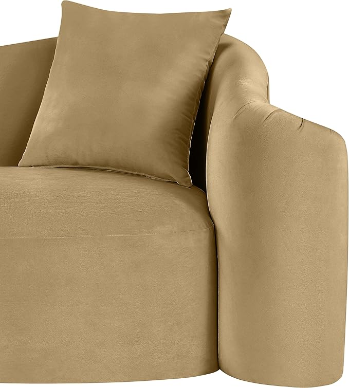 Meridian Furniture 44052Camel-S Destin Collection Modern | Contemporary Sofa with Ultra Luxe Camel 460 GSM Velvet, Rich Curves, 91" W x 34.5" D x 31" H, Camel