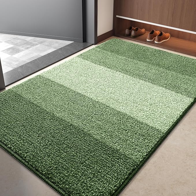 Kitinjoy Indoor Outdoor Door Mat, 40x32 Non-Slip Absorbent Dirt Trapper, Low-Profile Washable Inside Entrance Front Floor Mat, Sturdy Soft Entry Doormats for Entryway, Green by Kitinjoy