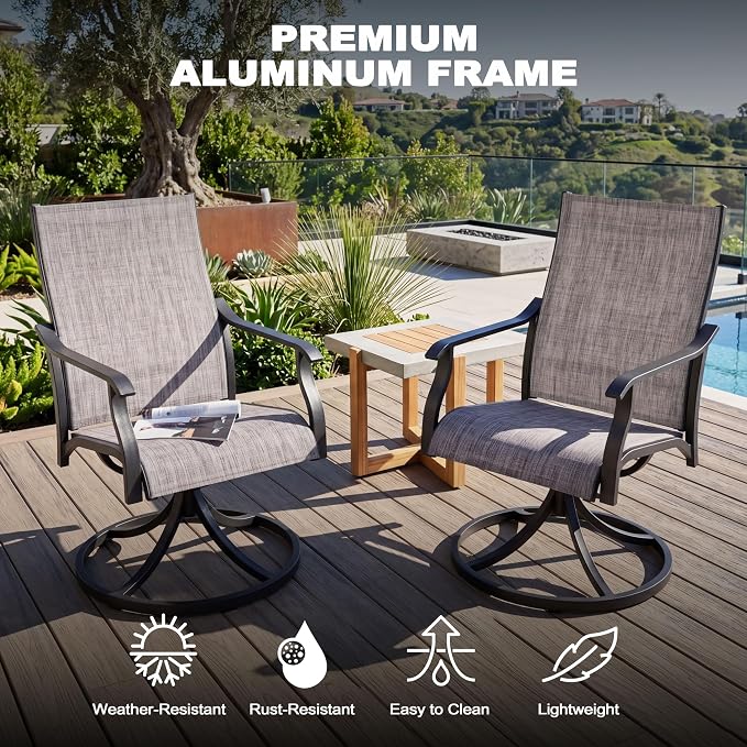 NUU GARDEN Swivel Patio Chair Set of 2, All-Weather Textilene Outdoor Dining Chairs with High Back, Outdoor Dining Chair Set for Lawn Porch Balcony Outside, Grayish Brown - Image 9