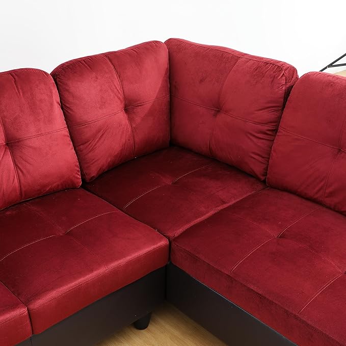 NicBex L Shaped Couch Sectional Couches for Living Room Morden Sofa Couch Upholstered Futon Sofa Bed with Chaise and Back Cushions for Reception Room and Apartment, Red and Black