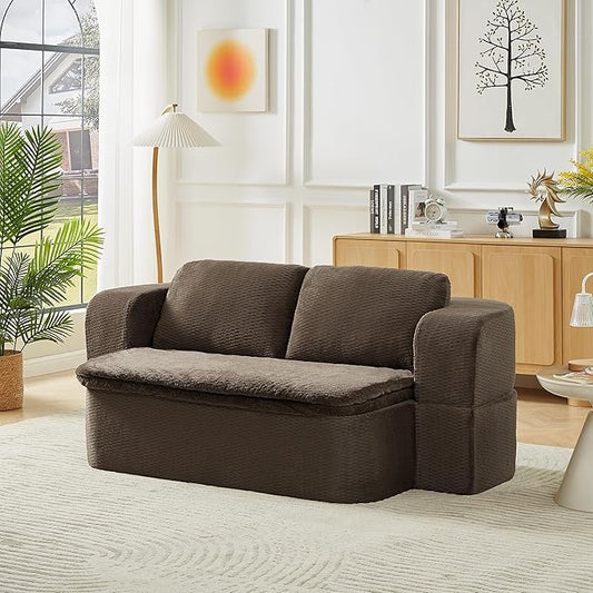 KEIKI 74.8'' Convertible Sleeper Sofa Bed, Modern Folding Futon Couch with Cushion Blanket, Floor Foam Compression Sofa Bed Couch for Living Room, Bedroom, No Assembly Required, Dark Brown