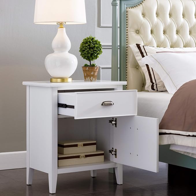 Leick Home Laurent Nightstand, Solid Wood, with USB-C Charging, with 1 Drawer and 1 Door, Orchid White, 10522-WT - Image 5