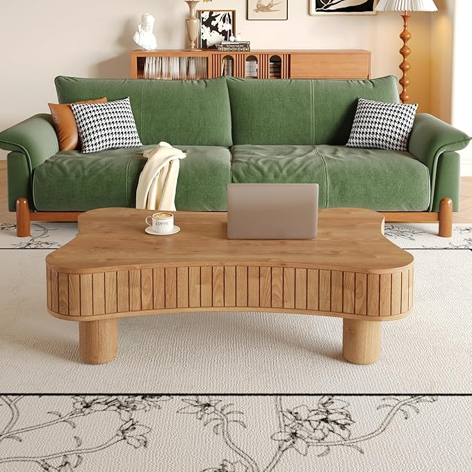 42.52'' Cloud Coffee Table with Lifting Top for Living Room Irregular Coffee Table Lift Up Tabletop Smart Coffee Tables with Storage Unique Low Center Tables Walnut