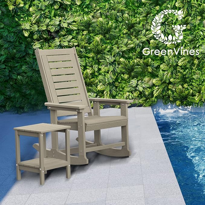 GREENVINES Outdoor Rocking Chairs | Set of 2 | Porch Rocker | HDPE Plastic | Wood Grain | Oversized Rockers | High Back | Big & Tall | Ladder Back | Desert Brown | for Patio Outside - Image 2