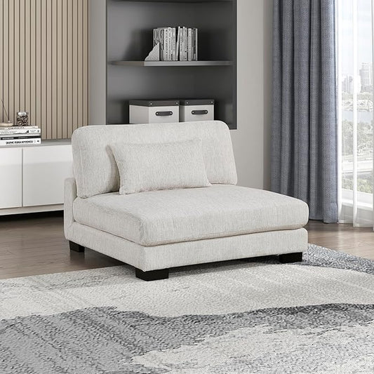 Lexicon Modular Sectional Sofa for Living Room, Textured Microfiber Armless Chair with Pillow, Units of Modular Sectional Couch, Upholstered Chair for Customizable Sectional Sofa Couch, Beige