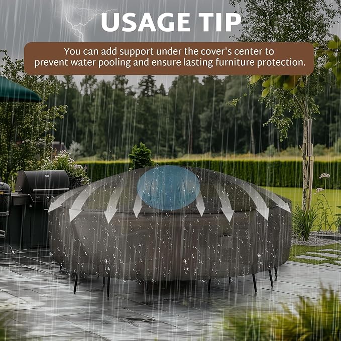 iBirdie Round Patio Furniture Cover 132 x 34 inch, 11 ft, Outdoor Waterproof and Weatherproof for Garden Table and Chairs, Heavy Duty 600D, fit 132, 130, 128, 126 Diameter - Image 6