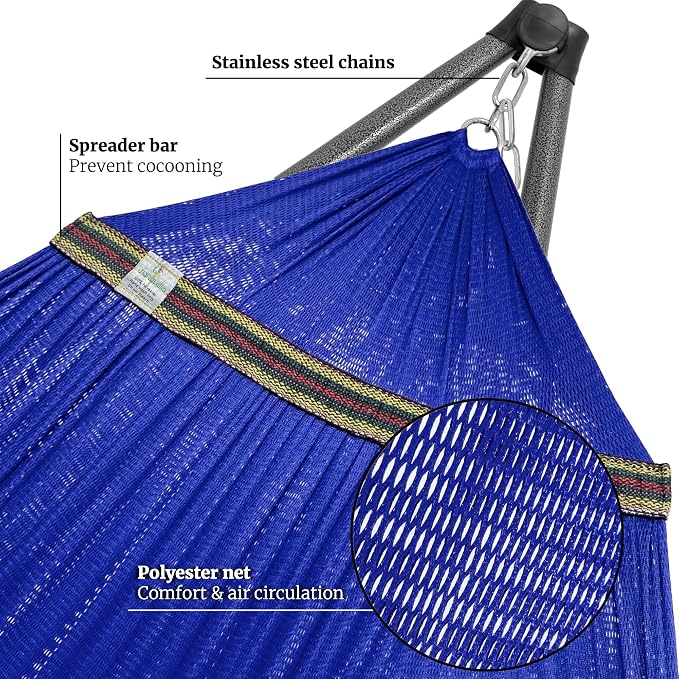 Tranquillo Combo x2 Hammocks with Stand for Outside & Tree Straps, Heavy Duty Hammock with Stand 600lbs for Indoor Outdoor Patio Backyard, x2 Hammocks for 2 Person (Combo - Blue, Medium) - Image 6